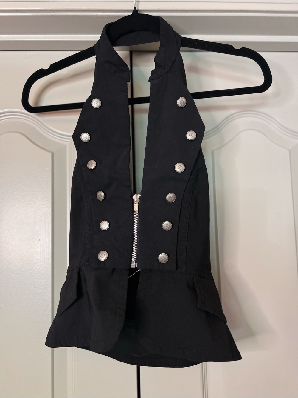 Body Central Y2K Black Military Halter Zip Vest Top Chic Small
